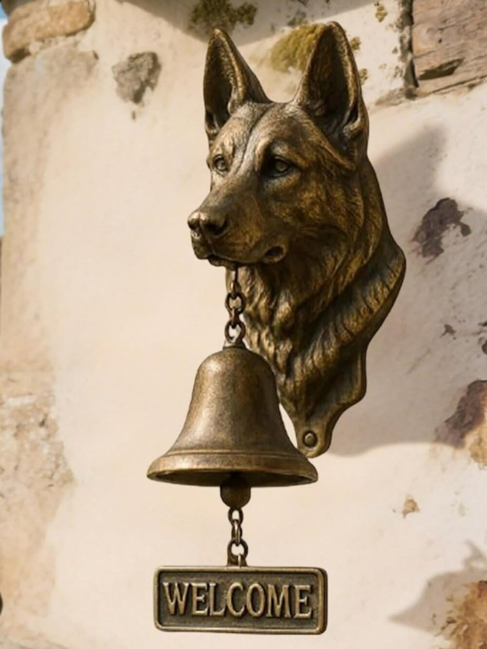 German Shepherd Welcome Doorbell Wall Mount Metal Bell‎ for Inside or Outside